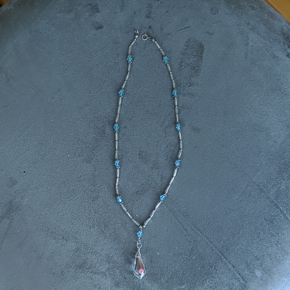 Blue and Silver  bead necklace